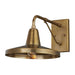 Brass Crate & Barrel Mariner Outdoor Wall Sconce in antique solid brass with a wide faceted shade on a braced cantilever arm