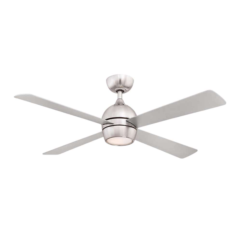 Brushed Nickel Crate & Barrel Fanimation Kwad 52 inch Ceiling Fan with reverse blades in front view