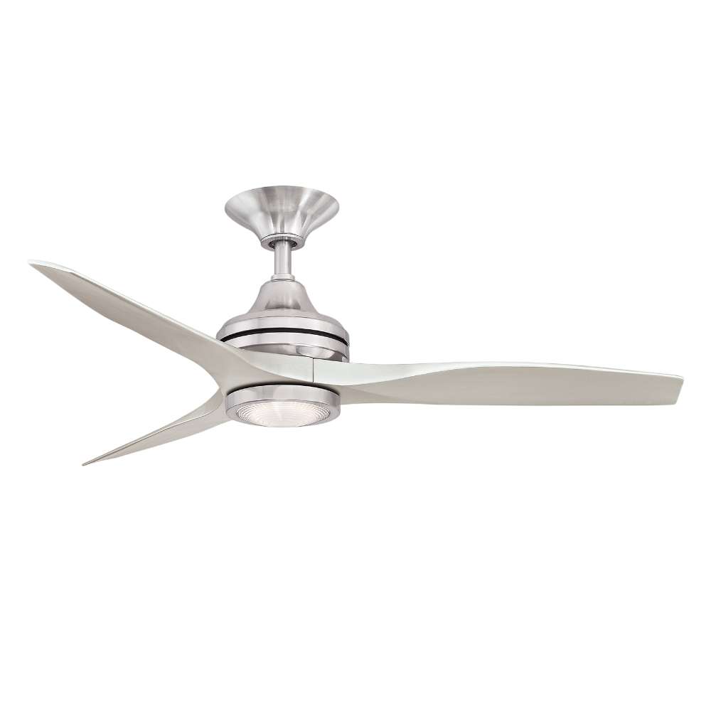 Brushed Nickel Crate & Barrel Fanimation Spitfire Walnut Indoor/Outdoor Ceiling Fan 48 inch with LED light in front view