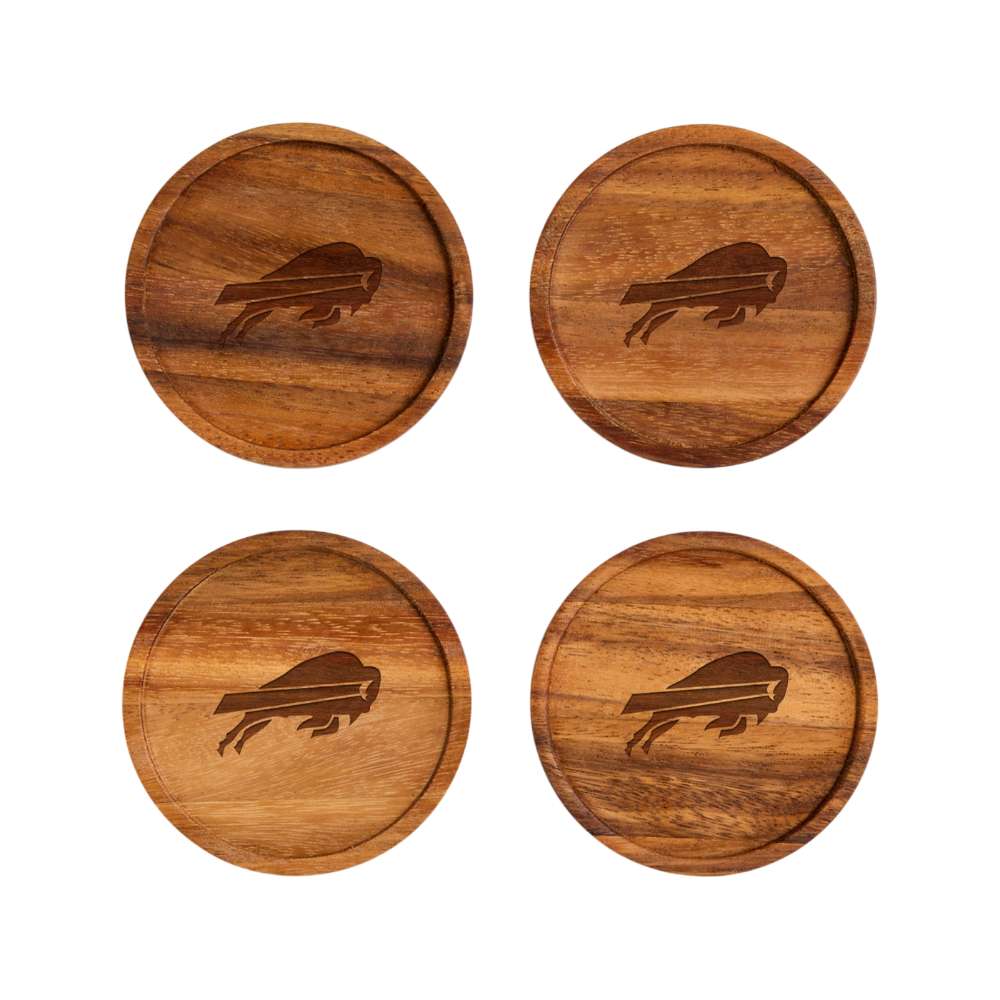 Buffalo Bills Crate & Barrel NFL Tondo Acacia Wood Coasters, Set of 4 with acacia wood and team logo
