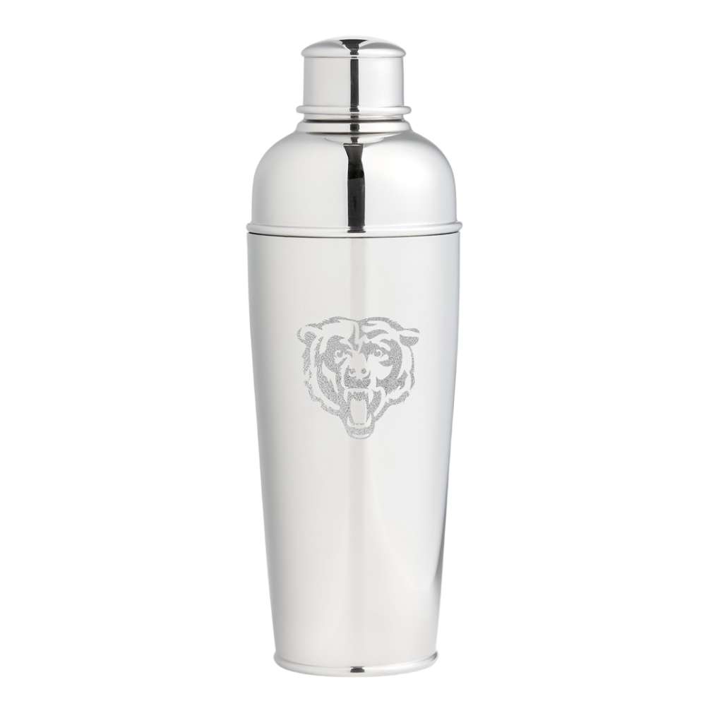 Chicago Bears Crate & Barrel Easton Stainless Steel Cocktail Shaker with polished stainless steel and team logo design