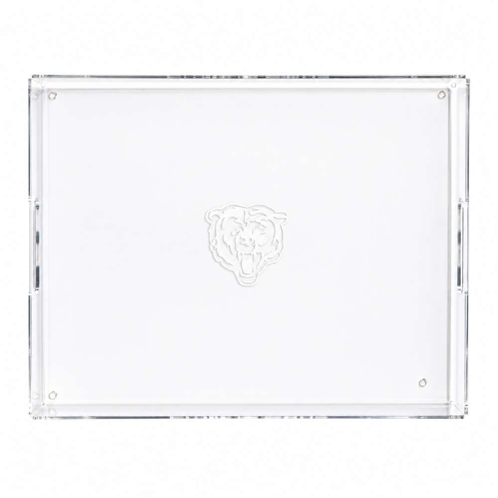 Chicago Bears Crate & Barrel NFL Large Rectangle Acrylic Decorative Tray with team logo on white acrylic