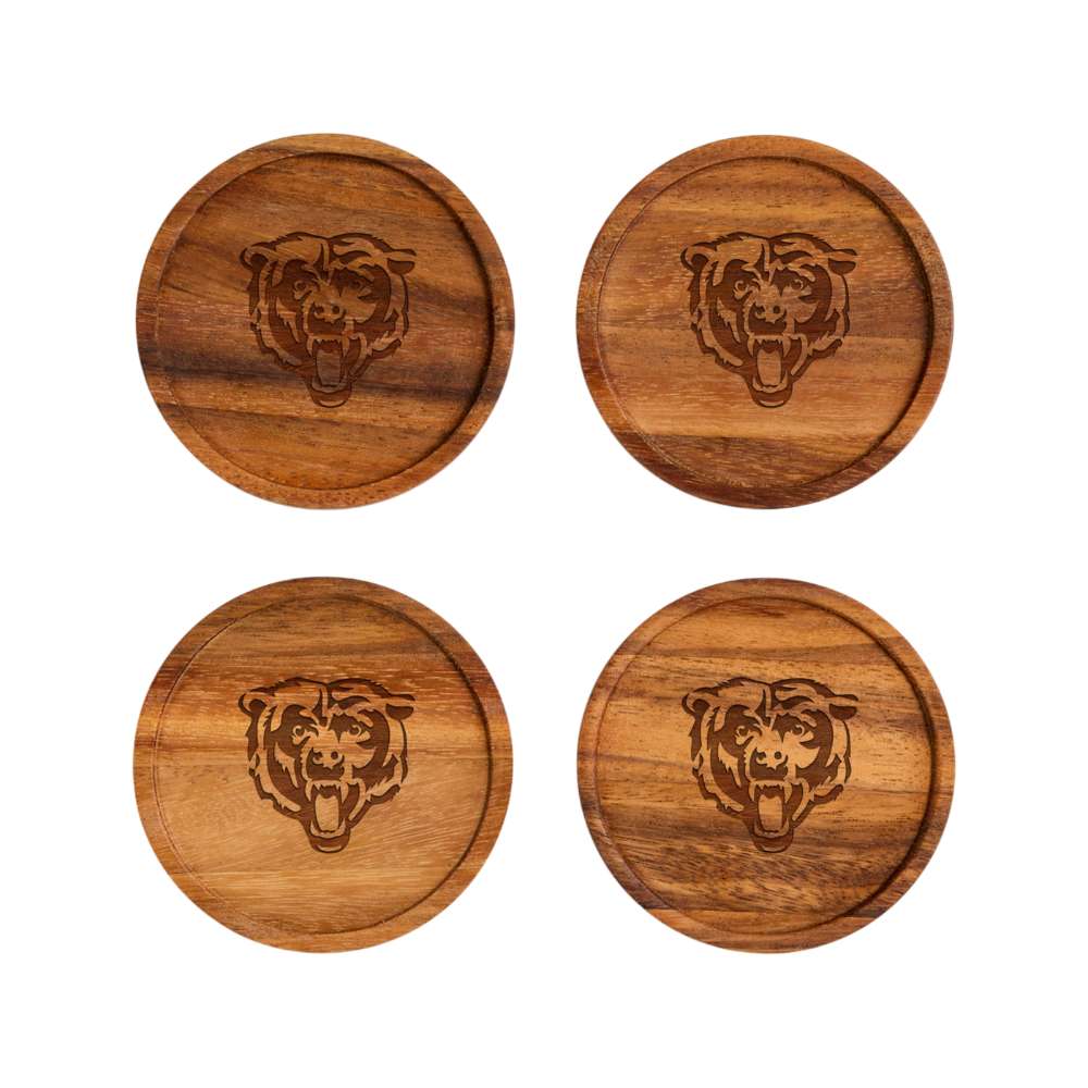 Chicago Bears Crate & Barrel NFL Tondo Acacia Wood Coasters, Set of 4 with acacia wood and team logo