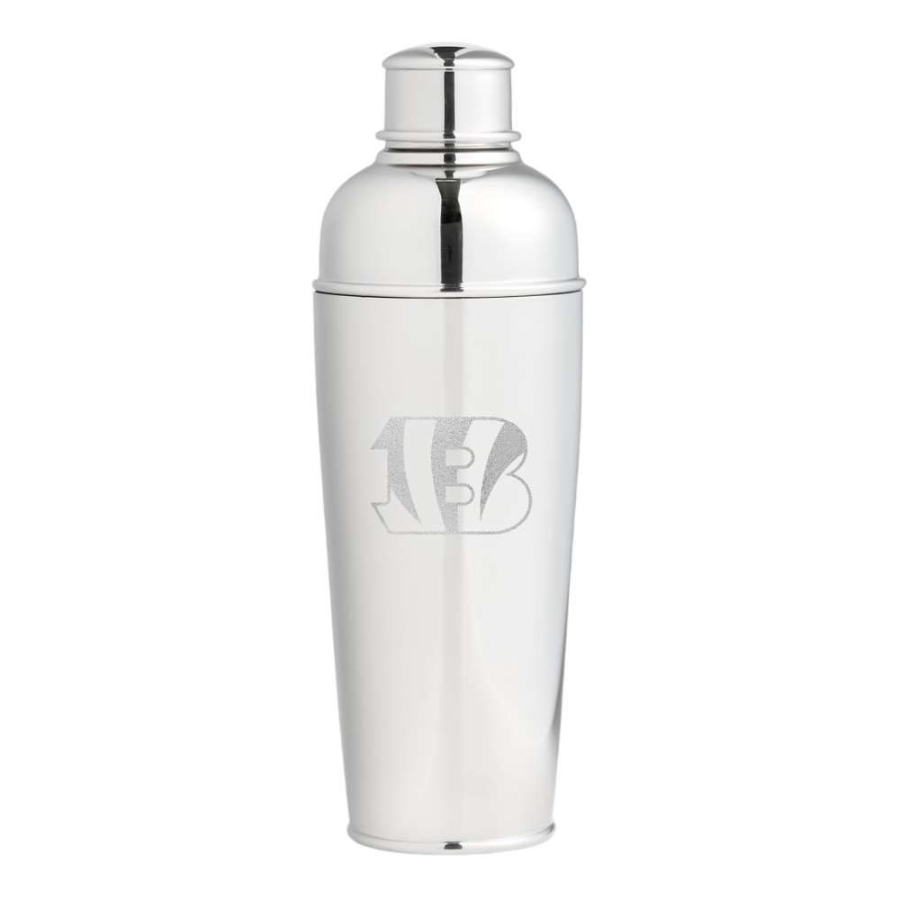 Cincinnati Bengals Crate & Barrel Easton Stainless Steel Cocktail Shaker with polished stainless steel and team logo design