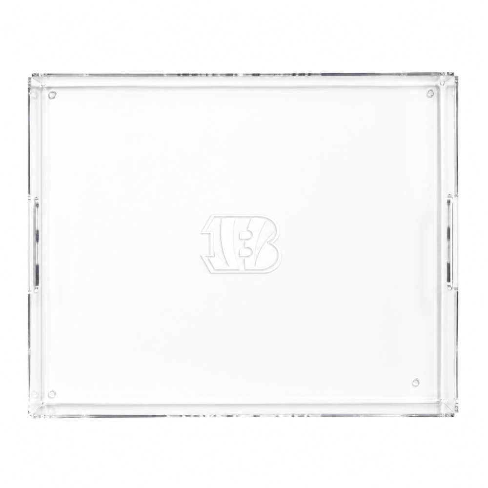 Cincinnati Bengals Crate & Barrel NFL Large Rectangle Acrylic Decorative Tray with team logo on white acrylic