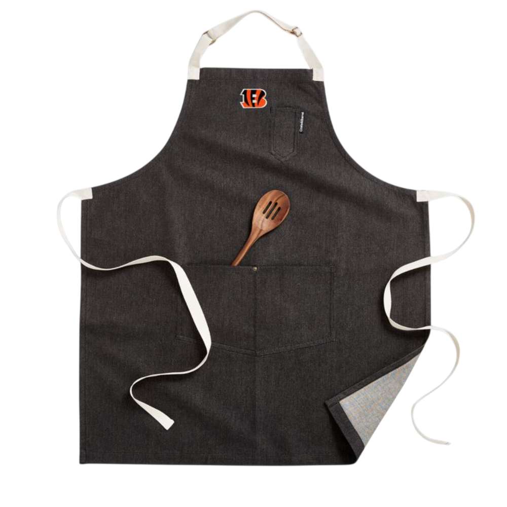 Cincinnati Bengals Crate & Barrel NFL Organic Cotton Kitchen Apron with Pockets black organic cotton denim with adjustable straps and pockets