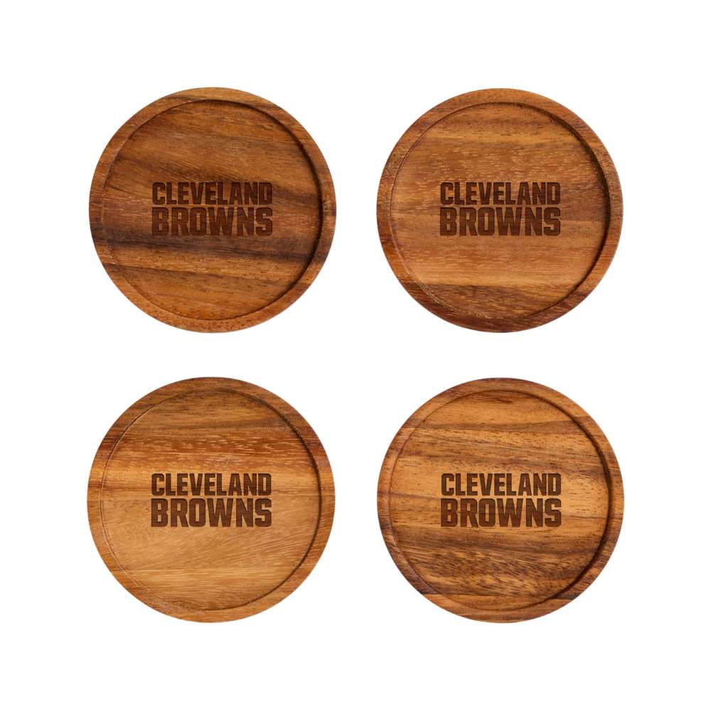 Cleveland Browns Crate & Barrel NFL Tondo Acacia Wood Coasters, Set of 4 with acacia wood and team logo