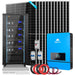 Complete Sun Gold Power 10000W 48VDC 120V/240V LifePo4 25.6KWH Lithium Battery Off-Grid Solar Kit shown with its inverter, solar panels, and battery cabinet grouped together.