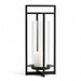 Crate & Barrel Dune Black Metal Outdoor Lantern 18 inches with X-shaped frame and glass hurricane insert