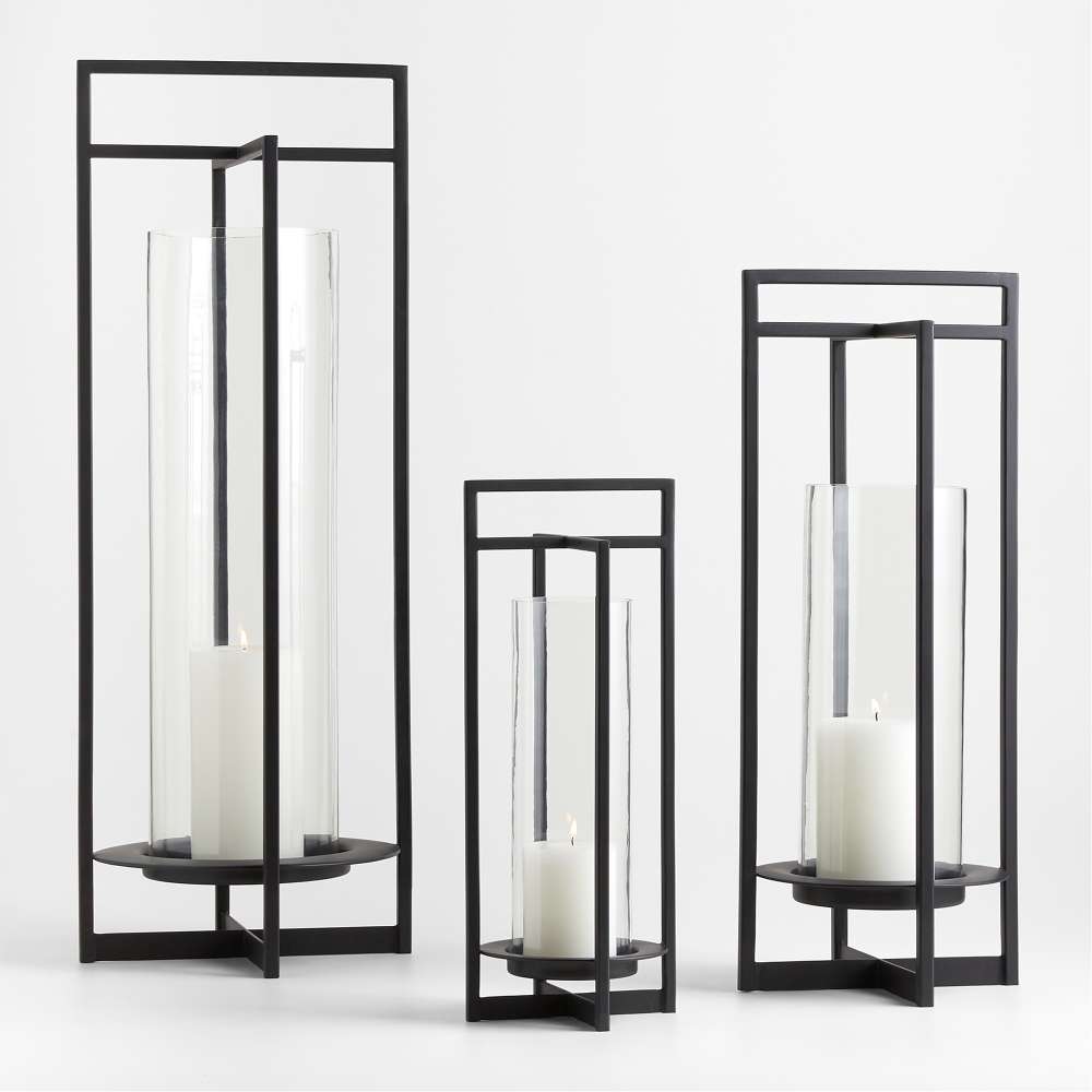 Crate & Barrel Dune Outdoor Lantern full size collection showing multiple lanterns together