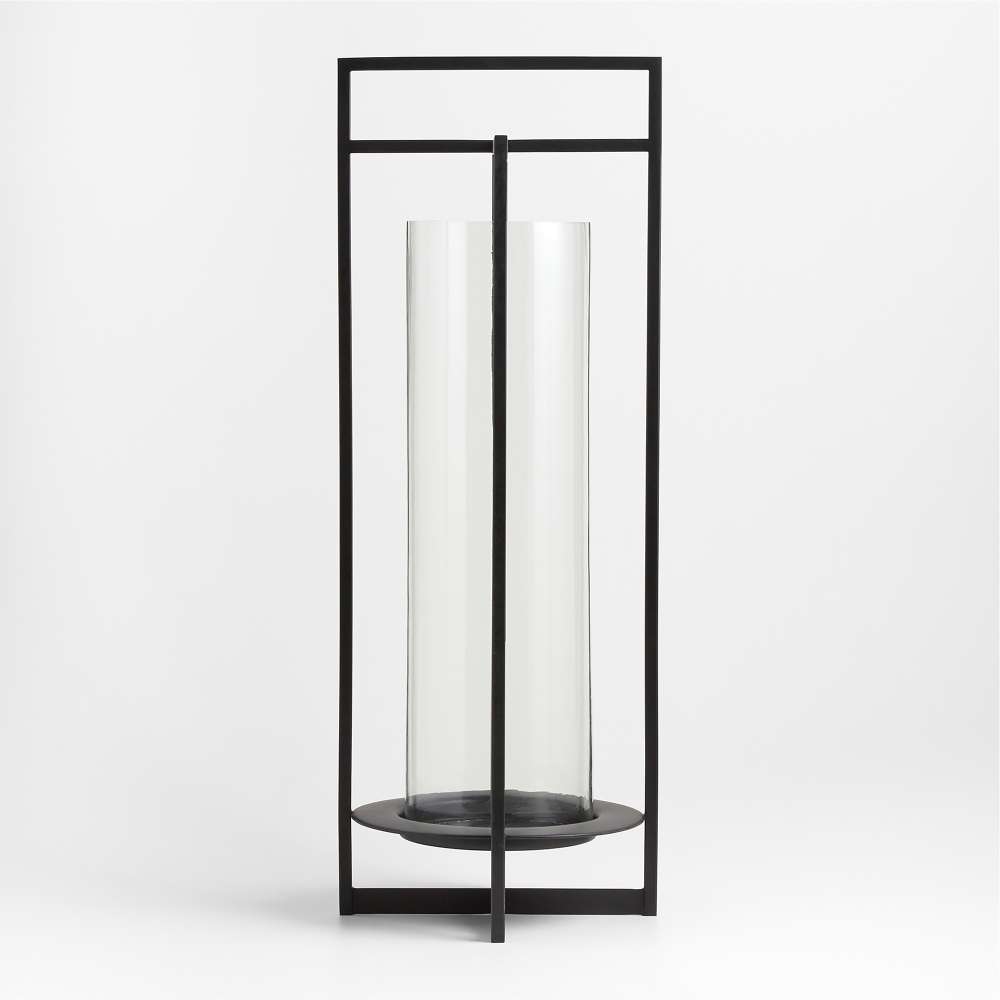 Crate & Barrel Dune Outdoor Lantern large size in black finish for outdoor display