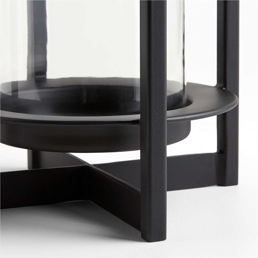 Crate & Barrel Dune Outdoor Lantern small size in black metal with protective glass