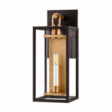 Crate & Barrel Lancaster Medium Outdoor Wall Sconce Light 20 inches in bronze with modern contemporary design for walls