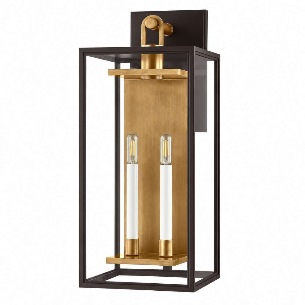 Crate & Barrel Lancaster Medium Outdoor Wall Sconce Light 24.25 inches in bronze with modern contemporary design for walls