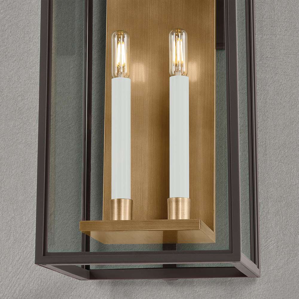 Crate & Barrel Lancaster Outdoor Wall Sconce Light with textured glass shade and bronze finish