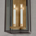 Crate & Barrel Lancaster Outdoor Wall Sconce Light with textured glass shade and bronze finish