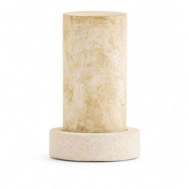 Crate & Barrel Sheridan Small Rechargeable Outdoor Lantern 13 inches with faux travertine shade