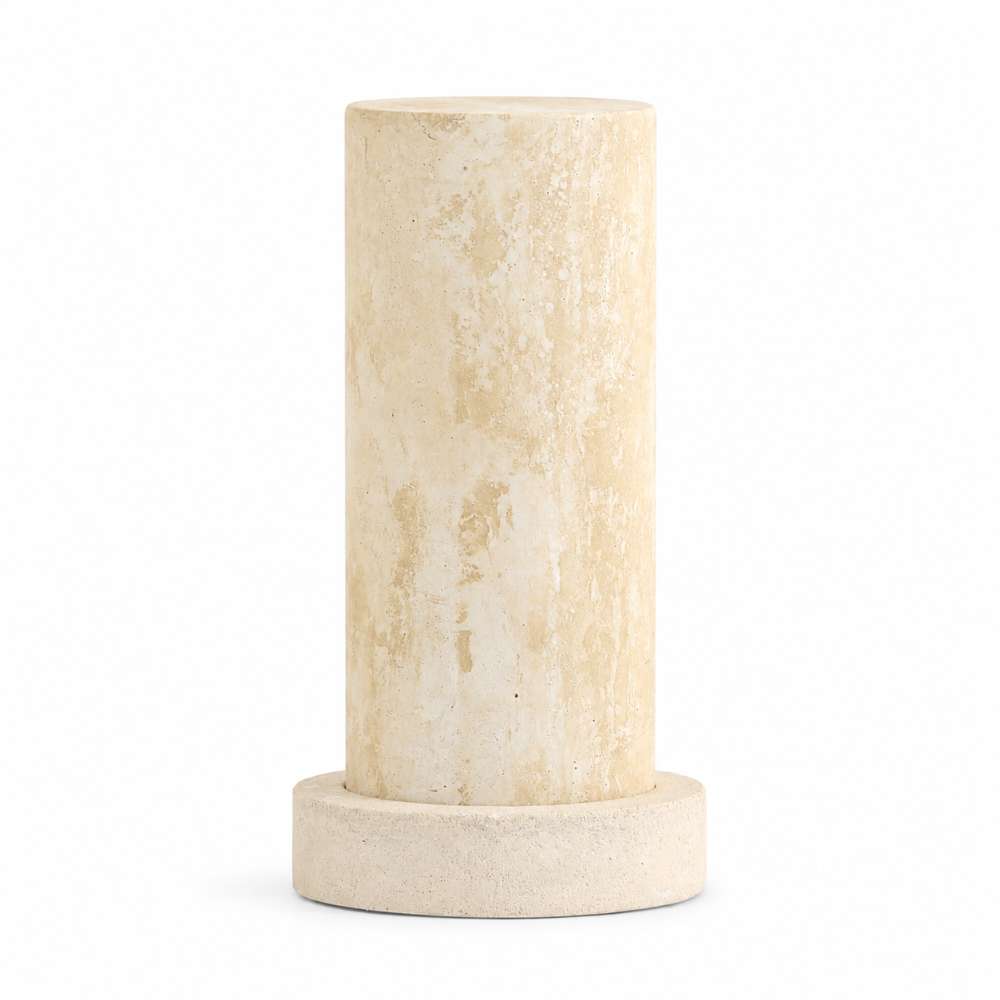 Crate & Barrel Sheridan Medium Rechargeable Outdoor Lantern 17 inches with faux travertine shade