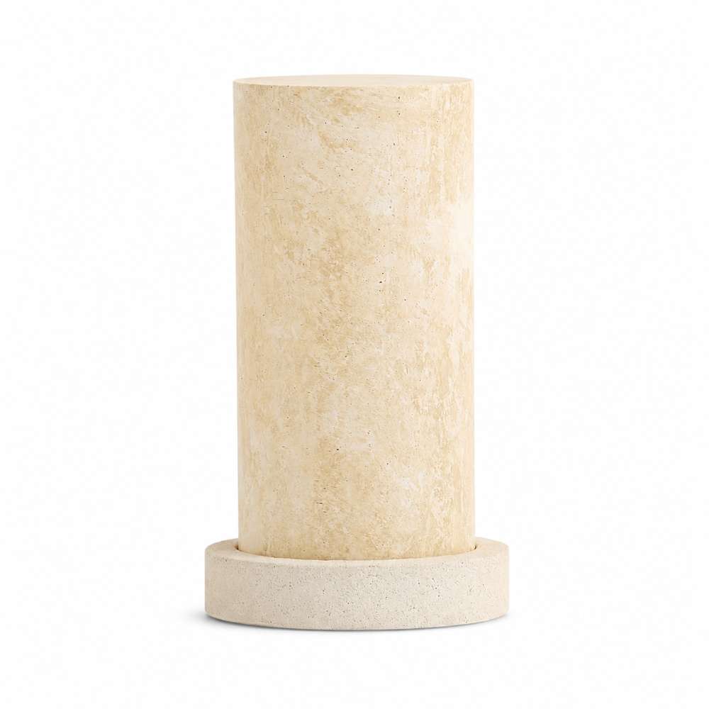 Crate & Barrel Sheridan Large Rechargeable Outdoor Lantern 20 inches with faux travertine shade