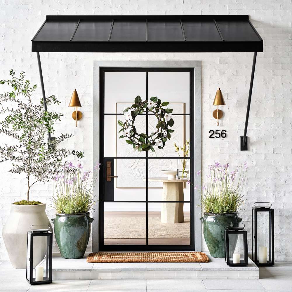 Crate & Barrel Walker Black Metal Outdoor Lantern vertical styling for indoor or outdoor use