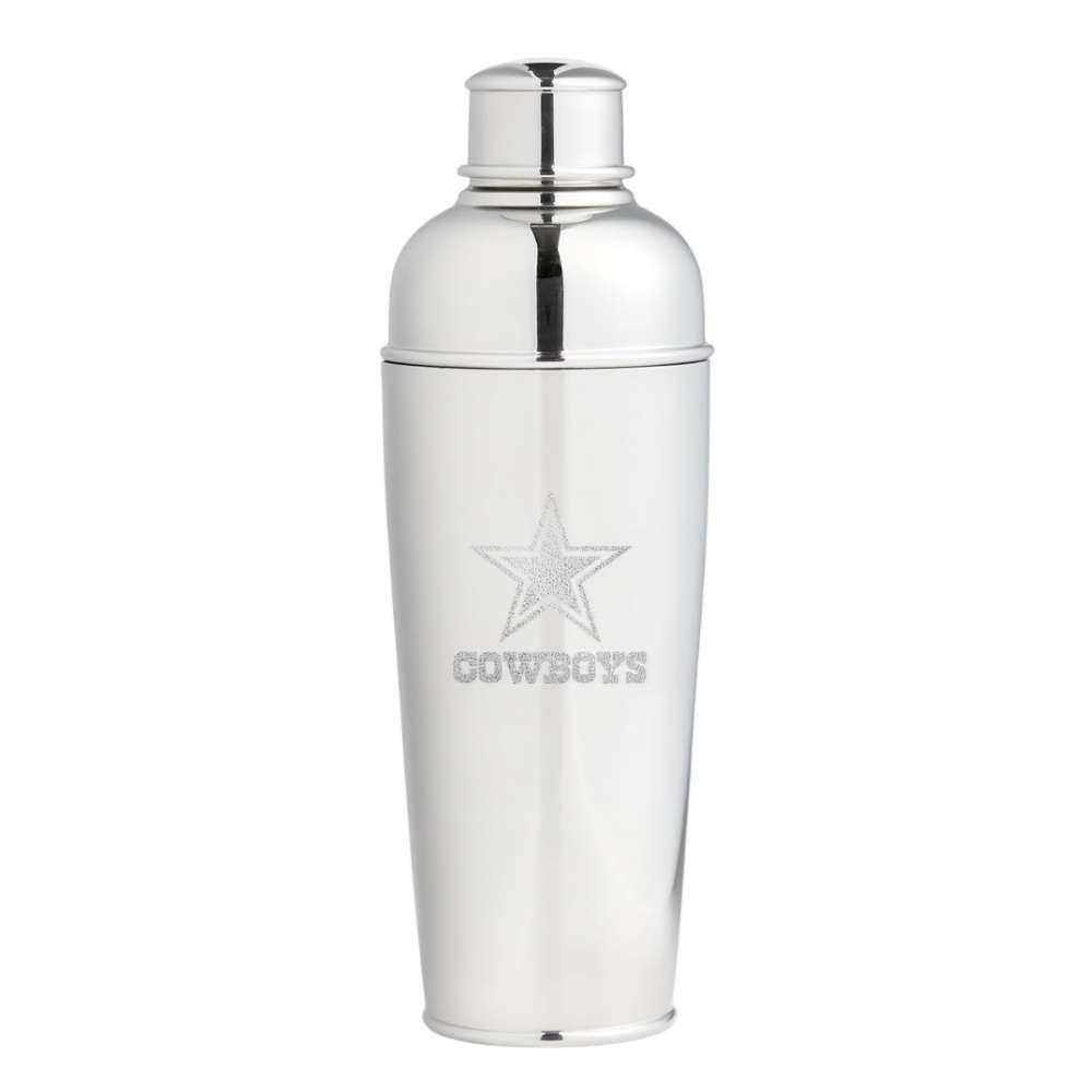 Dallas Cowboys Crate & Barrel Easton Stainless Steel Cocktail Shaker with polished stainless steel and team logo design