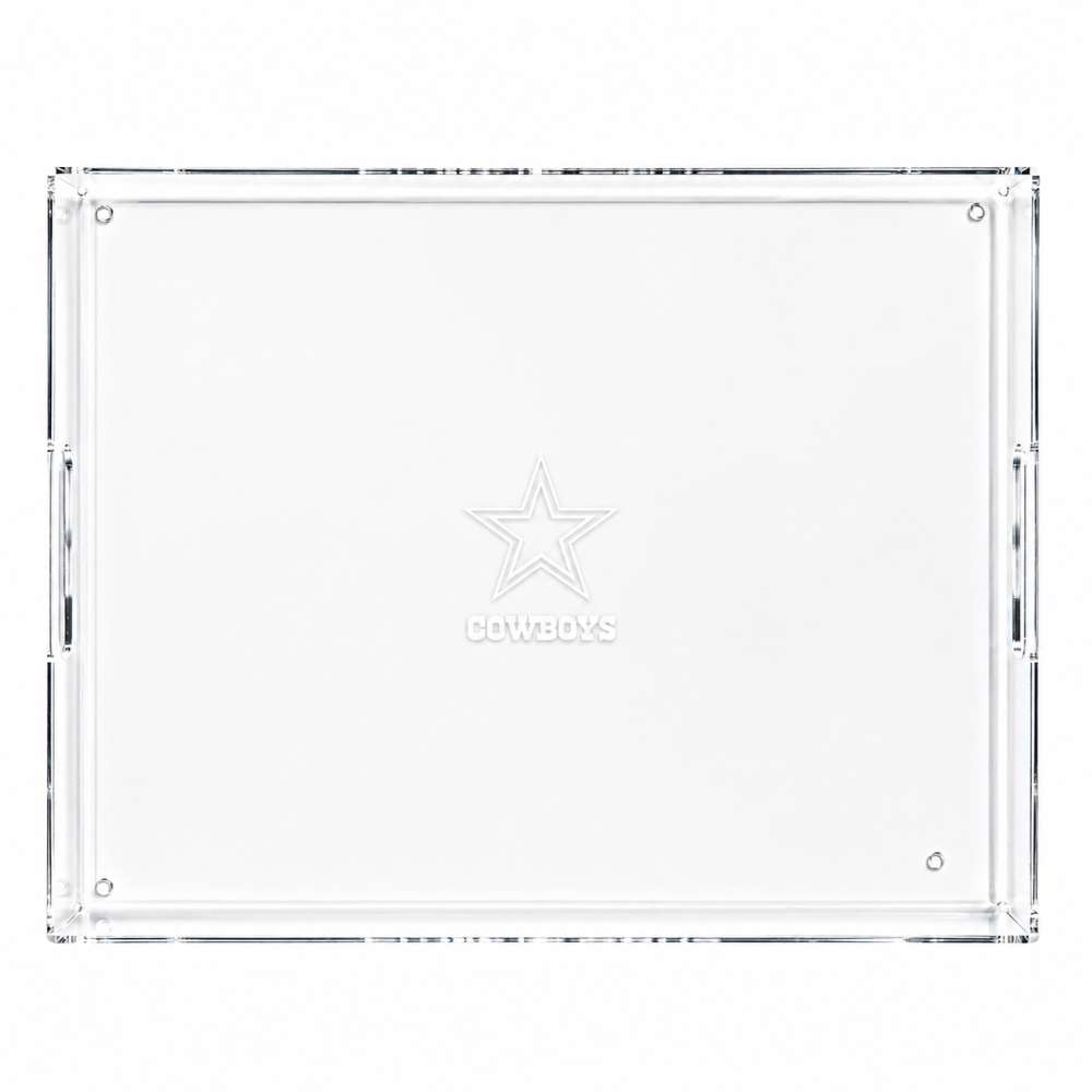 Dallas Cowboys Crate & Barrel NFL Large Rectangle Acrylic Decorative Tray with team logo on white acrylic