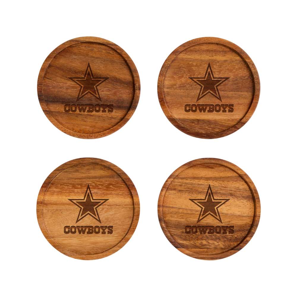 Dallas Cowboys Crate & Barrel NFL Tondo Acacia Wood Coasters, Set of 4 with acacia wood and team logo