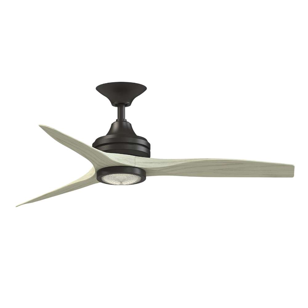 Dark Bronze/Light Oak Crate & Barrel Fanimation Spitfire Walnut Indoor/Outdoor Ceiling Fan 48 inch with LED light in front view