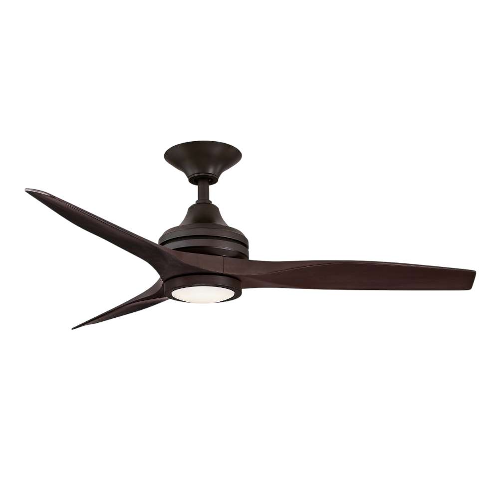 Dark Bronze/Walnut Crate & Barrel Fanimation Spitfire Walnut Indoor/Outdoor Ceiling Fan 48 inch with LED light in front view