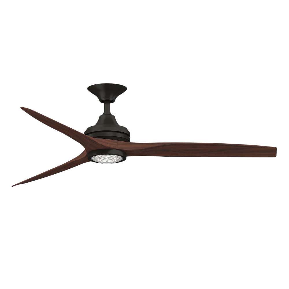 Dark Bronze/Whiskey Crate & Barrel Fanimation Spitfire Walnut Indoor/Outdoor Ceiling Fan 48 inch with LED light in front view