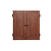 Dark Walnut Crate & Barrel Dartboard seen from the front with both cabinet doors closed, showing two panelled wood doors with round black knobs and black hinges