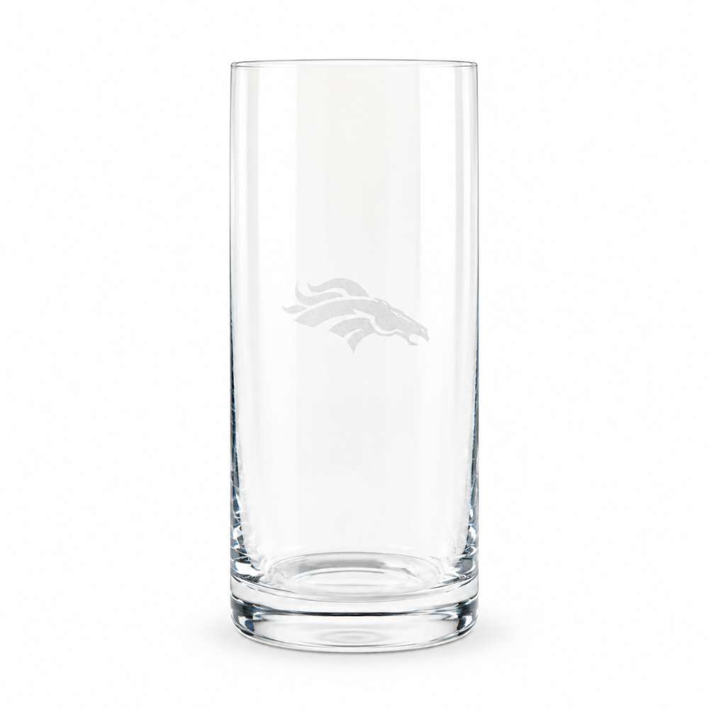 Denver Broncos Crate & Barrel Aspen Highball Glass Set with NFL team logo on classic 18 oz glass