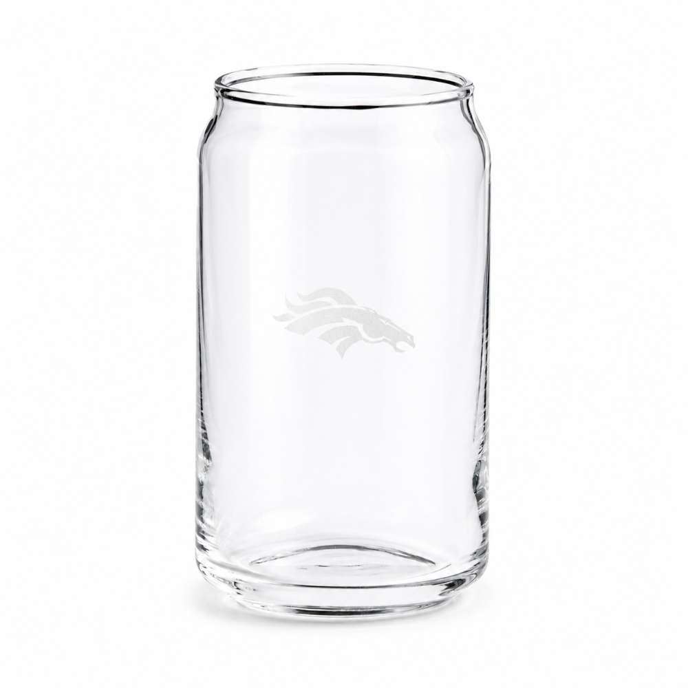 Denver Broncos Crate & Barrel Beer Can 16oz Glass, Set of 4 with NFL team logo