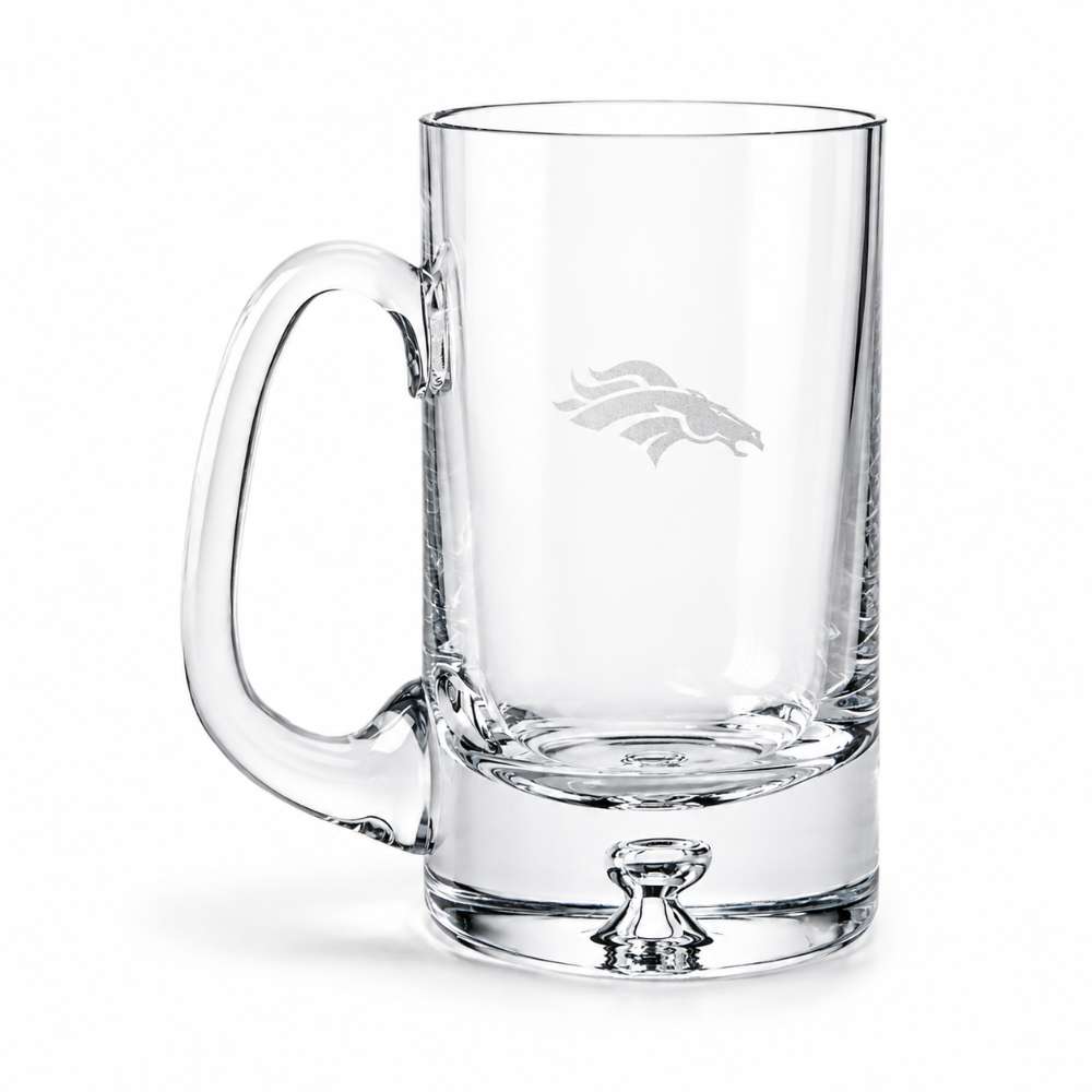 Denver Broncos Crate & Barrel Direction 22oz Hand-Blown Beer Mug, Set of 4 hand-blown glass with team logo