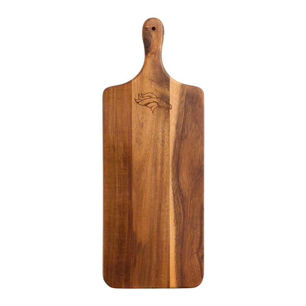 Denver Broncos Crate & Barrel NFL Tondo Acacia Paddle Serving Board acacia wood with team logo