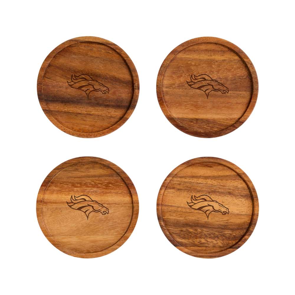 Denver Broncos Crate & Barrel NFL Tondo Acacia Wood Coasters, Set of 4 with acacia wood and team logo