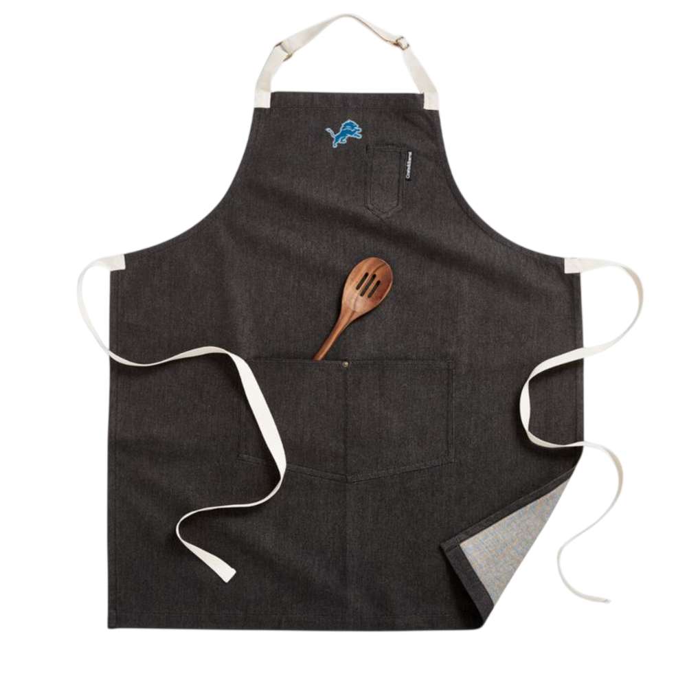 Detroit Lions Crate & Barrel NFL Organic Cotton Kitchen Apron with Pockets black organic cotton denim with adjustable straps and pockets