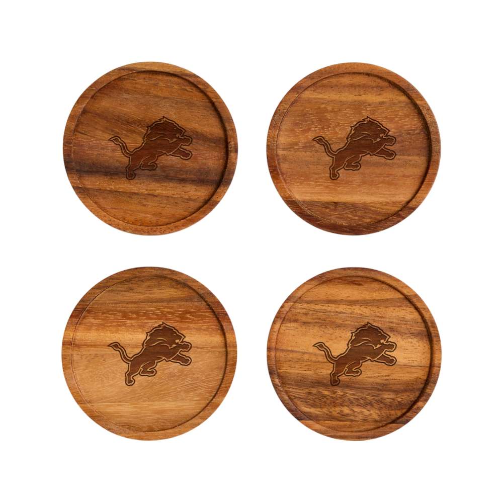 Detroit Lions Crate & Barrel NFL Tondo Acacia Wood Coasters, Set of 4 with acacia wood and team logo