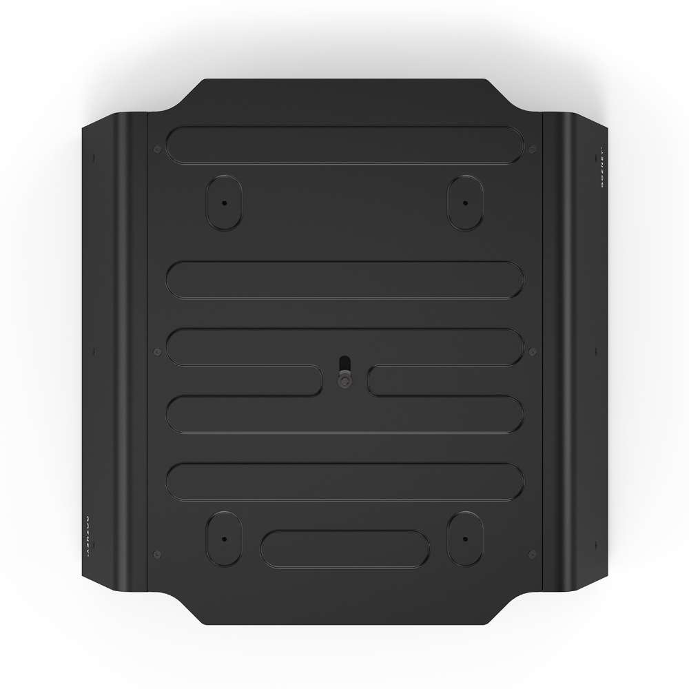 Gozney Arc Pizza Oven Booster from above on white showing the ribbed black top plate.