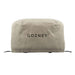 Gozney Arc Pizza Oven XL Cover on white from the front showing the stone-colored canvas cover with the Gozney wordmark and the drawcord at the hem.