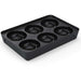 Gozney Pizza Dough Tray angled view on white of the black tray with the lid off showing its six empty round dough wells.