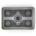 Gozney Pizza Dough Tray overhead view on white of the clear lid showing the six round wells beneath and the Gozney wordmark beside the central dial.