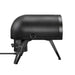 Gozney Roccbox Black Outdoor Portable Pizza Oven rear angled view on white showing the Roccbox name on the shell the round temperature dial and the gas hose at the back.
