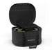 Gozney Tread Travel Bag open on white with the lid flipped back showing an Olive Tread oven packed inside.
