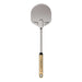 Gozney Venture Turning Peel upright on white with the round stainless head at the top and the wood handle hanging below.