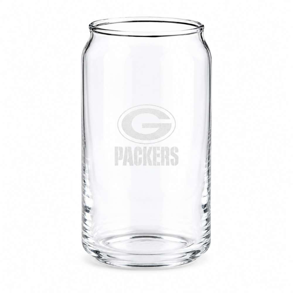 Green Bay Packers Crate & Barrel Beer Can 16oz Glass, Set of 4 with NFL team logo