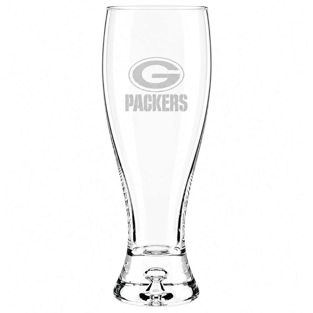 Green Bay Packers Crate & Barrel Direction 17oz Hand-Blown Pilsner Beer Glass, Set of 4 hand-blown glass with team logo