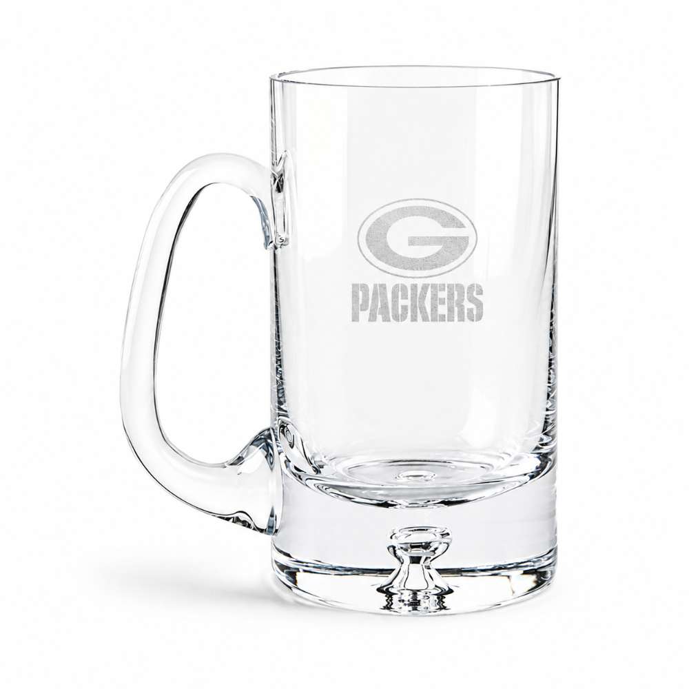 Green Bay Packers Crate & Barrel Direction 22oz Hand-Blown Beer Mug, Set of 4 hand-blown glass with team logo