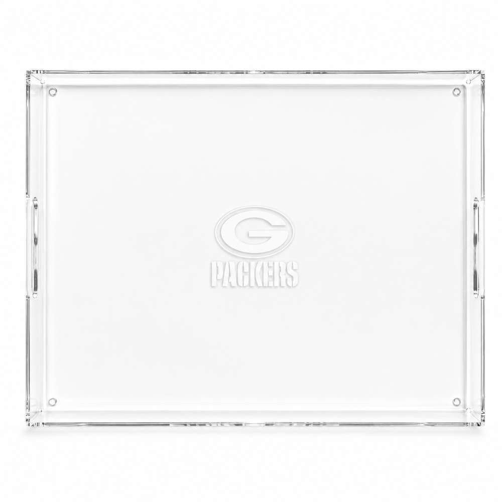 Green Bay Packers Crate & Barrel NFL Large Rectangle Acrylic Decorative Tray with team logo on white acrylic