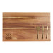 Green Bay Packers Crate & Barrel Octavia Large Wood Board with acacia wood and stainless steel cheese knives